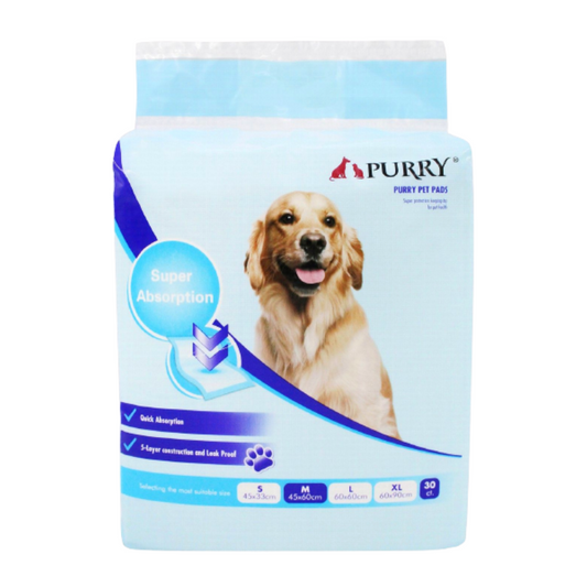 Purry Pet TrainiPurry Pet Training Pads Quick Absorbent , Leak Proof and 5 Layer With Floor Sticker – 60×45 cm – 30Pcsng Pads Quick Absorbent , Leak Proof and 5 Layer With Floor Sticker – 60×45 cm – 30Pcs