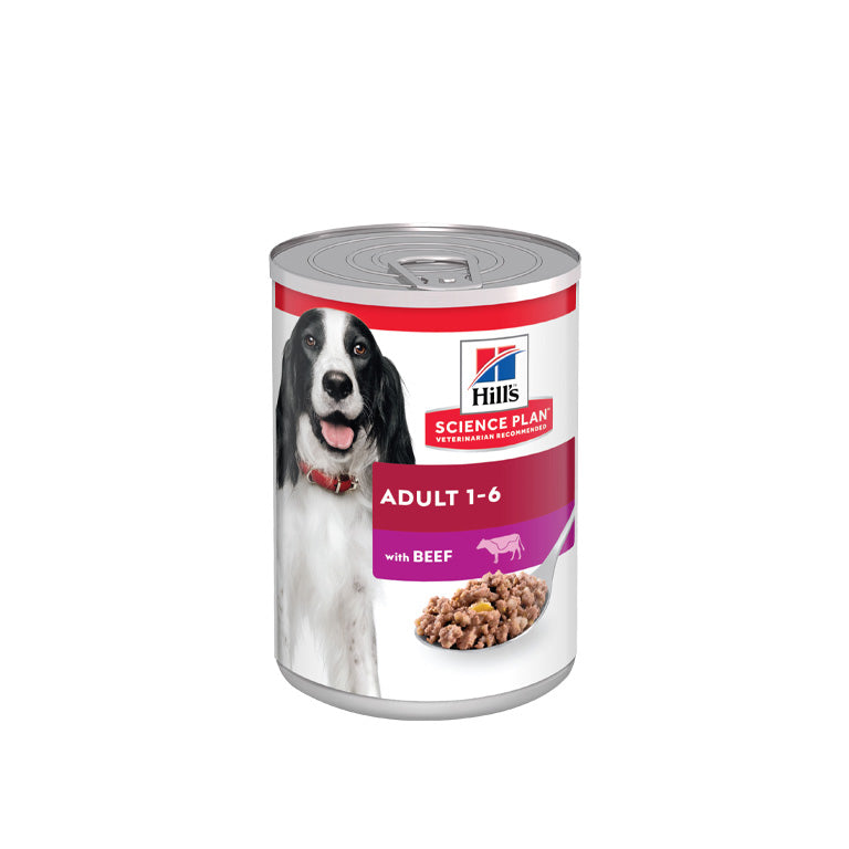 HILL’S SCIENCE PLAN Adult Dog Food With Beef (12x370g) per can