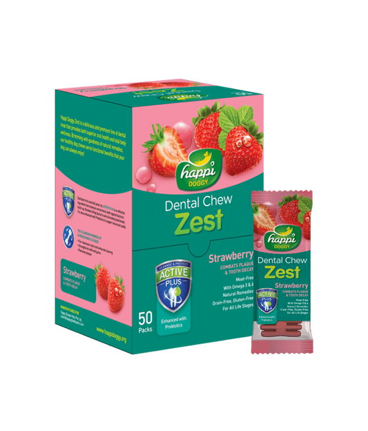 Happi Doggy Dental Chew Zest-Strawberry-4'' (Display Box-50pcs)