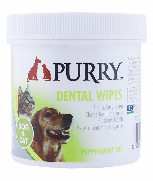 Purry Dental Wipes With Peppermint Oil For Dogs And Cats -100 pcs